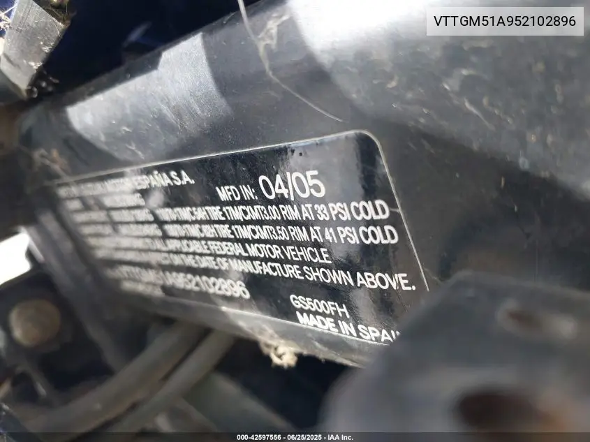 2005 Suzuki Gs500 Fk VIN: VTTGM51A952102896 Lot: 42597556