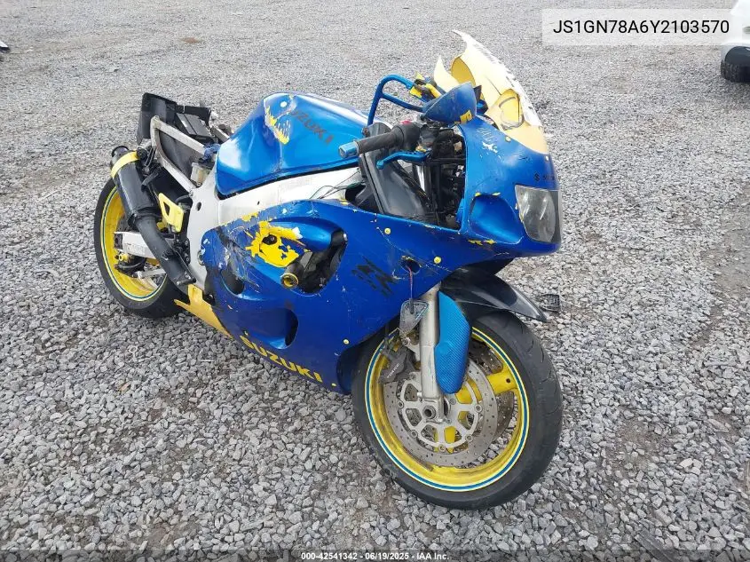 2000 Suzuki Gsx-R600 VIN: JS1GN78A6Y2103570 Lot: 42541342