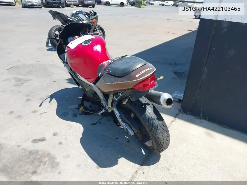 2002 Suzuki Gsx-R750 VIN: JS1GR7HA422103465 Lot: 42654135