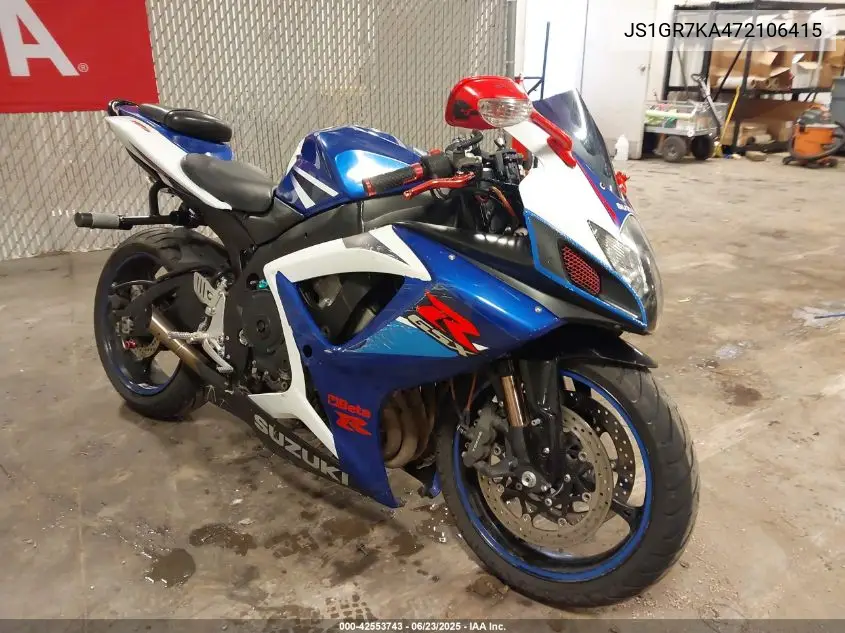 2007 Suzuki Gsx-R750 VIN: JS1GR7KA472106415 Lot: 42553743