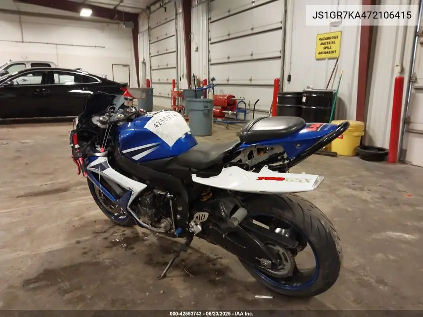 2007 Suzuki Gsx-R750 VIN: JS1GR7KA472106415 Lot: 42553743