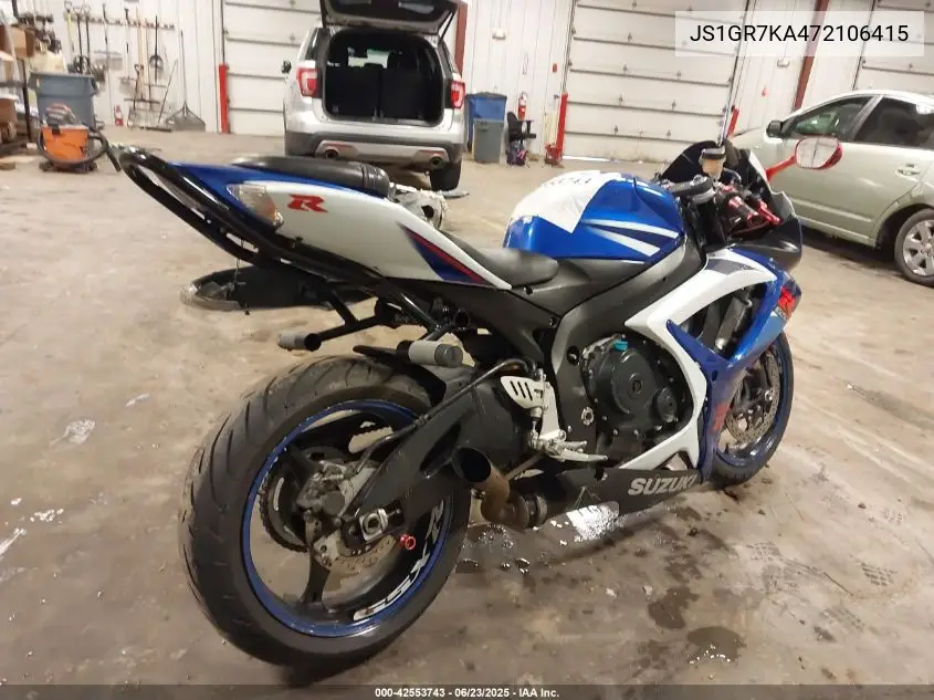 2007 Suzuki Gsx-R750 VIN: JS1GR7KA472106415 Lot: 42553743