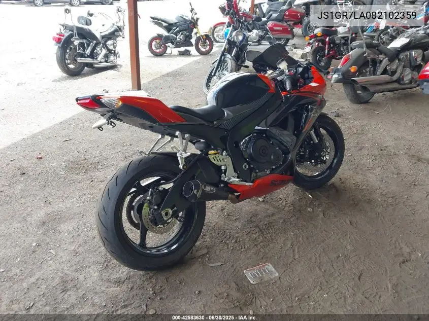 2008 Suzuki Gsx-R750 VIN: JS1GR7LA082102359 Lot: 42583630