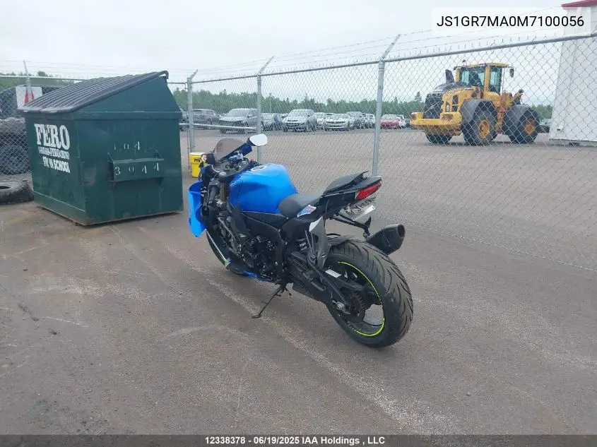 2021 Suzuki Gsx-R750 VIN: JS1GR7MA0M7100056 Lot: 12338378