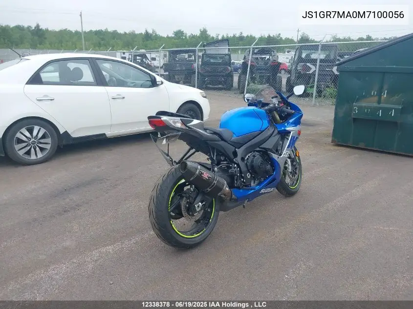 2021 Suzuki Gsx-R750 VIN: JS1GR7MA0M7100056 Lot: 12338378