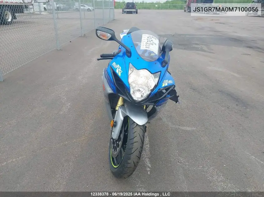 2021 Suzuki Gsx-R750 VIN: JS1GR7MA0M7100056 Lot: 12338378