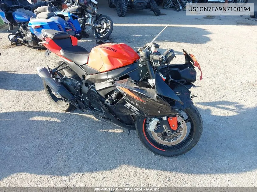2022 Suzuki Gsx-R600 VIN: JS1GN7FA9N7100194 Lot: 40511735