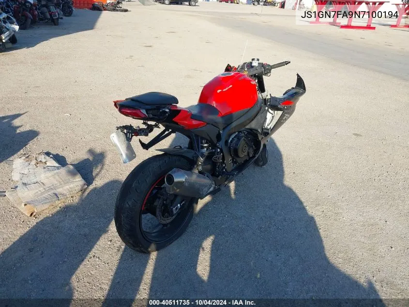 2022 Suzuki Gsx-R600 VIN: JS1GN7FA9N7100194 Lot: 40511735