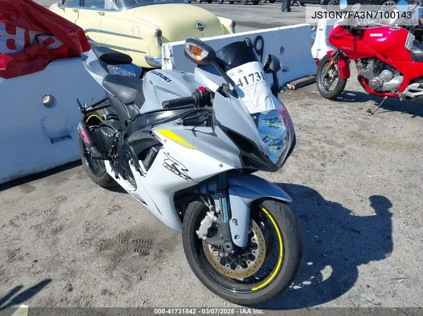 2022 Suzuki Gsx-R600 VIN: JS1GN7FA3N7100143 Lot: 41731842