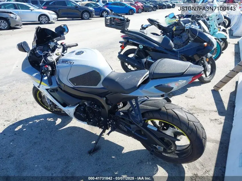 2022 Suzuki Gsx-R600 VIN: JS1GN7FA3N7100143 Lot: 41731842