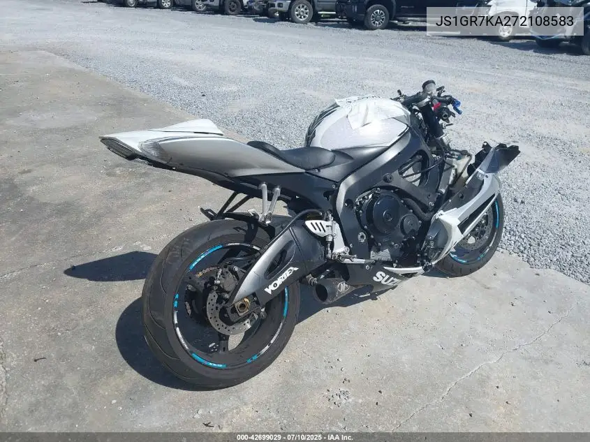 2007 Suzuki Gsx-R750 VIN: JS1GR7KA272108583 Lot: 42699029