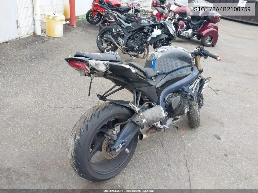 2011 Suzuki Gsx-R1000 VIN: JS1GT78A4B2100759 Lot: 42445581