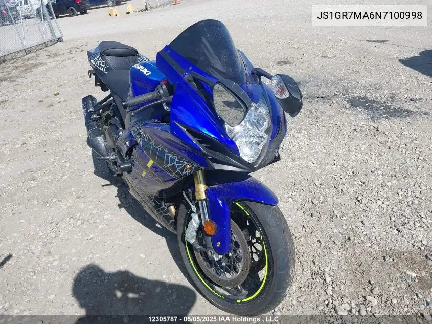 2022 Suzuki Gsx-R750 VIN: JS1GR7MA6N7100998 Lot: 12305787