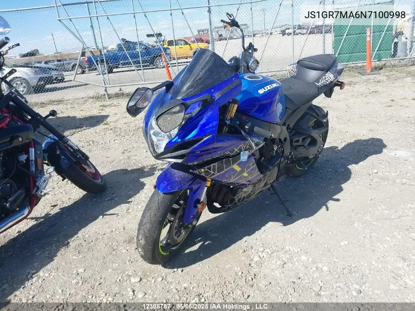 2022 Suzuki Gsx-R750 VIN: JS1GR7MA6N7100998 Lot: 12305787