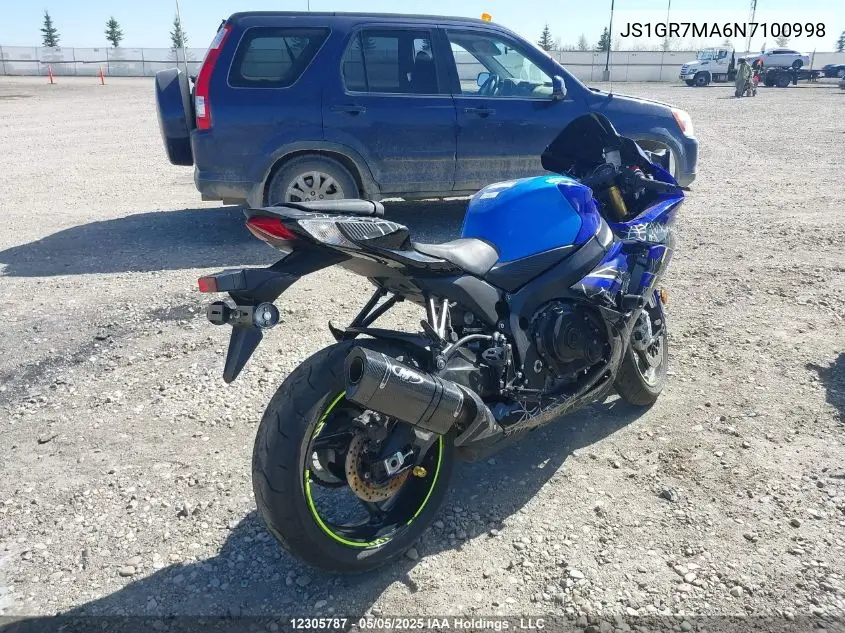 2022 Suzuki Gsx-R750 VIN: JS1GR7MA6N7100998 Lot: 12305787