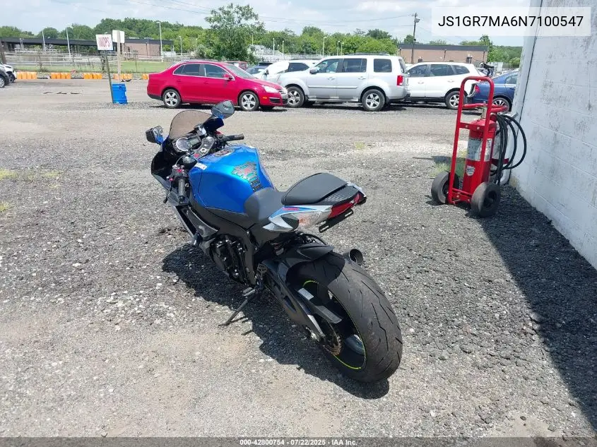 2022 Suzuki Gsx-R750 VIN: JS1GR7MA6N7100547 Lot: 42800754