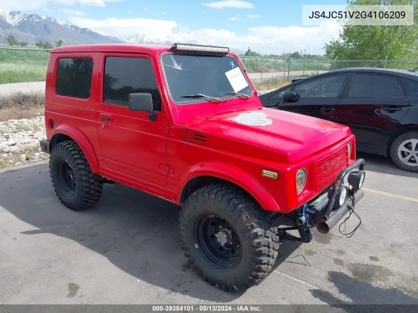 1986 Suzuki Samurai VIN: JS4JC51V2G4106209 Lot: 39384101