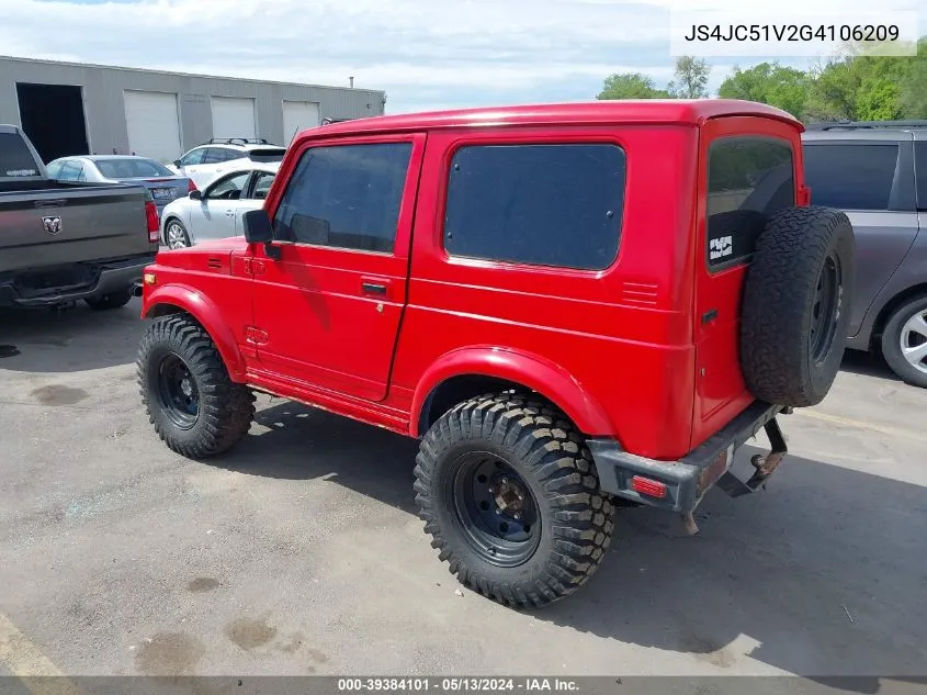 1986 Suzuki Samurai VIN: JS4JC51V2G4106209 Lot: 39384101