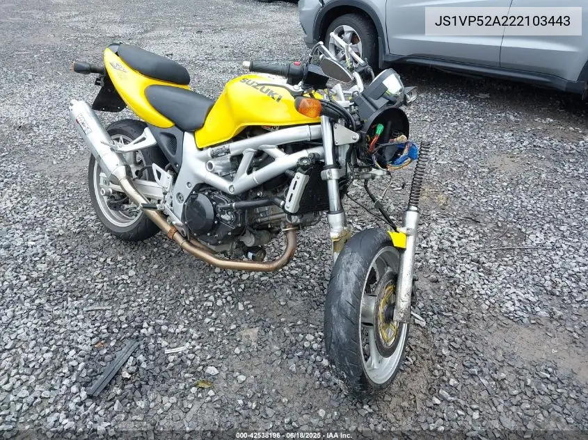 2002 Suzuki Sv650 S VIN: JS1VP52A222103443 Lot: 42538196