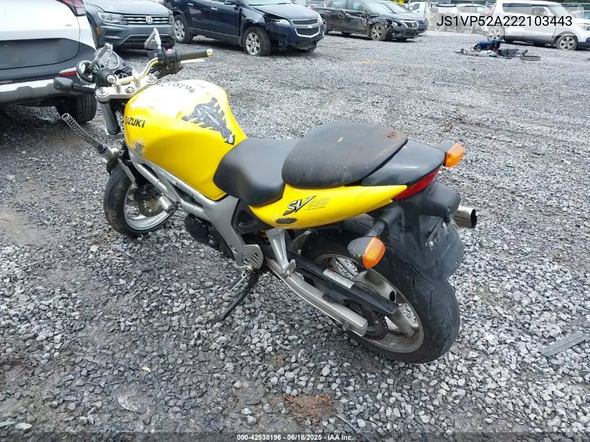 2002 Suzuki Sv650 S VIN: JS1VP52A222103443 Lot: 42538196