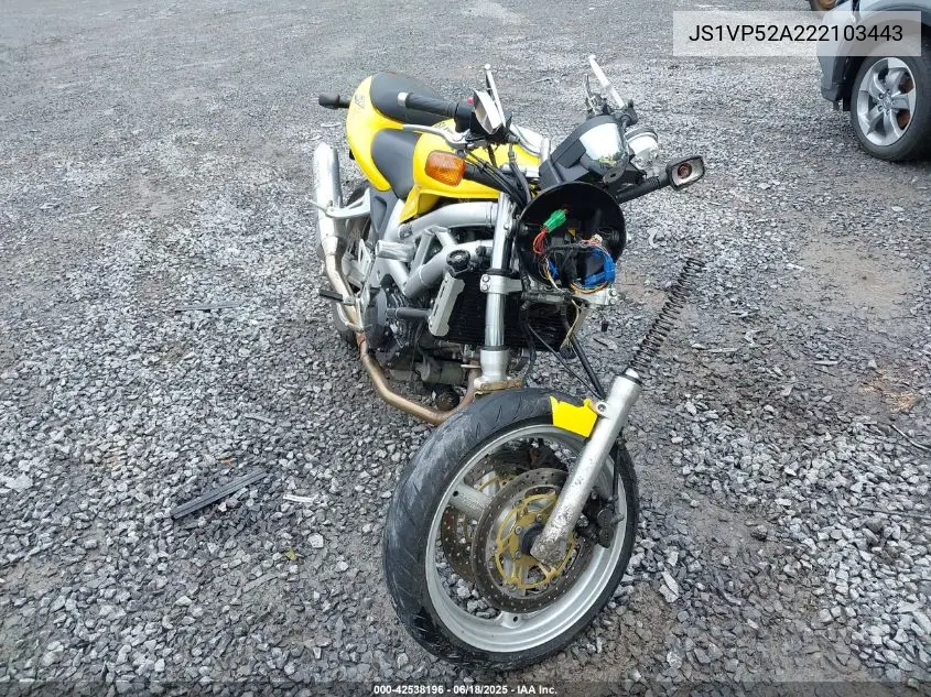 2002 Suzuki Sv650 S VIN: JS1VP52A222103443 Lot: 42538196