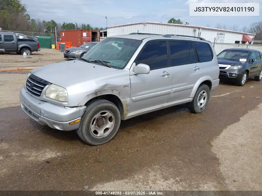 2002 Suzuki Xl-7 Limited/Plus/Standard/Touring VIN: JS3TY92V824101190 Lot: 41749203