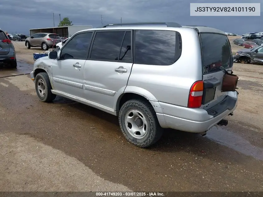 2002 Suzuki Xl-7 Limited/Plus/Standard/Touring VIN: JS3TY92V824101190 Lot: 41749203