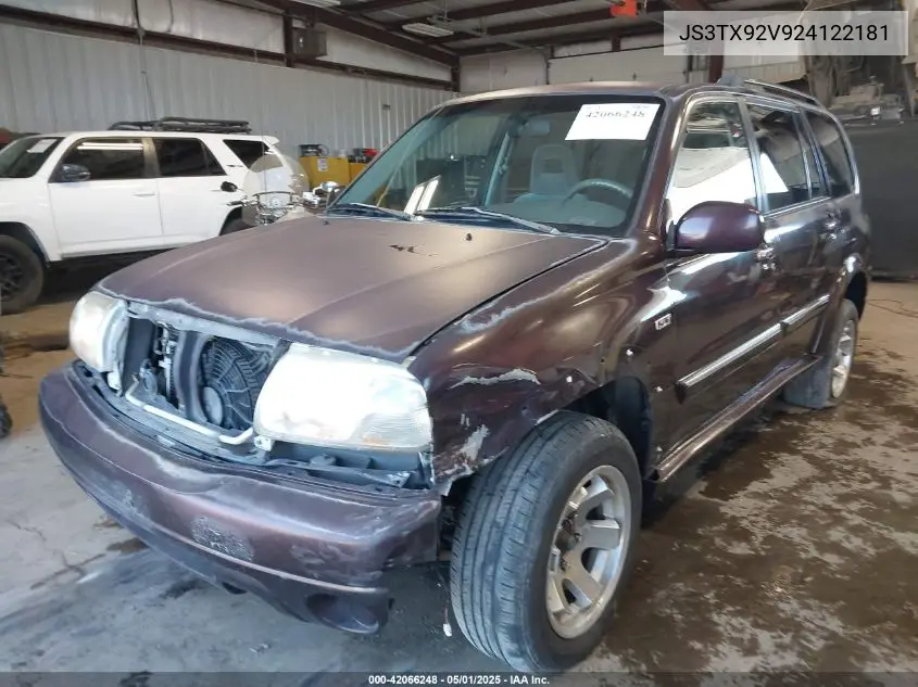 2002 Suzuki Xl-7 Limited/Plus/Standard/Touring VIN: JS3TX92V924122181 Lot: 42066248