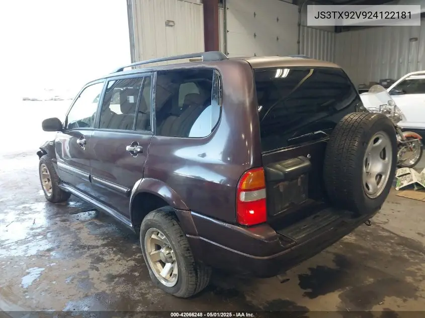 2002 Suzuki Xl-7 Limited/Plus/Standard/Touring VIN: JS3TX92V924122181 Lot: 42066248