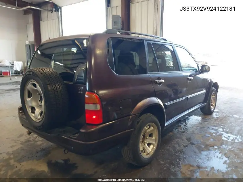 2002 Suzuki Xl-7 Limited/Plus/Standard/Touring VIN: JS3TX92V924122181 Lot: 42066248