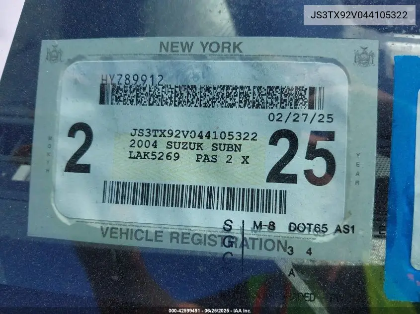 2004 Suzuki Xl-7 Ex/Lx VIN: JS3TX92V044105322 Lot: 42599491