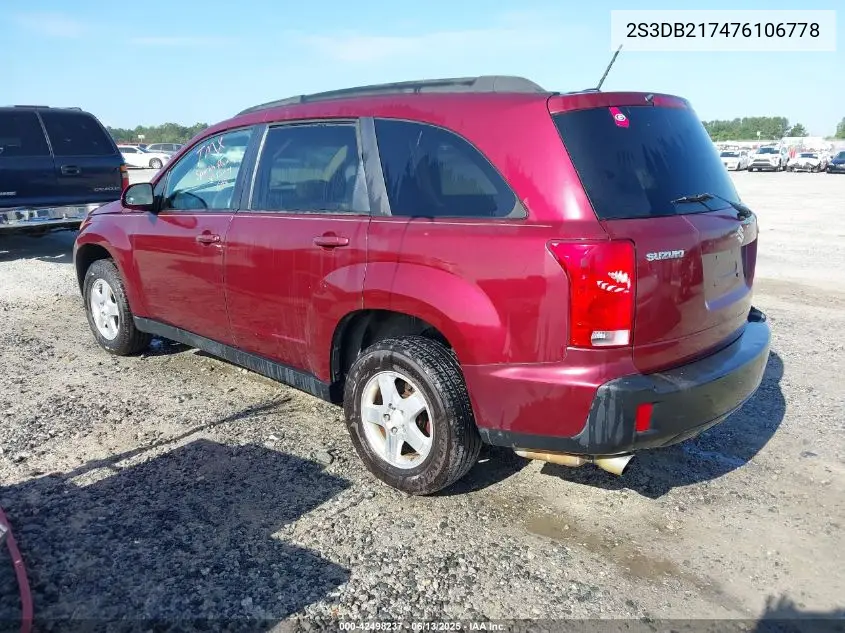 2007 Suzuki Xl7 VIN: 2S3DB217476106778 Lot: 42498237