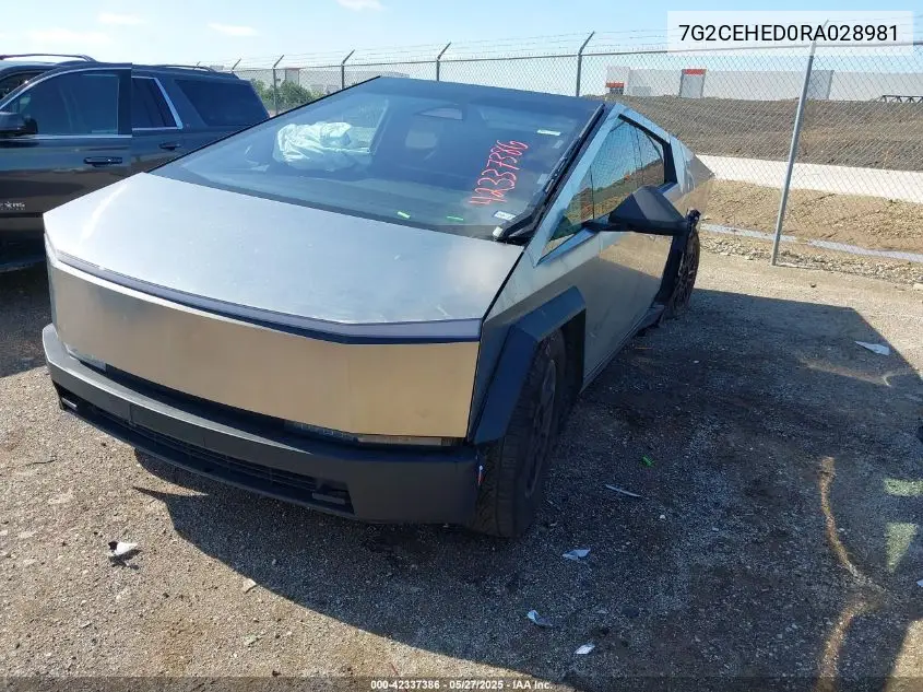 2024 Tesla Cybertruck All-Wheel Drive VIN: 7G2CEHED0RA028981 Lot: 42337386