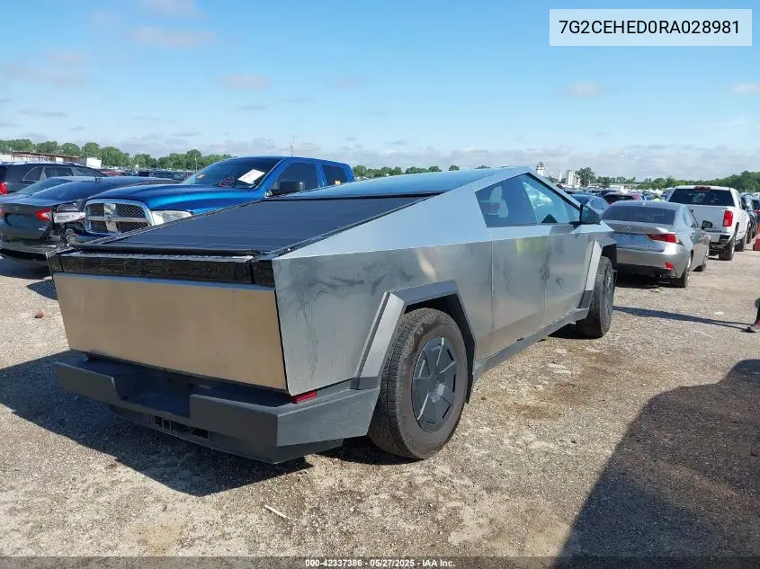 2024 Tesla Cybertruck All-Wheel Drive VIN: 7G2CEHED0RA028981 Lot: 42337386