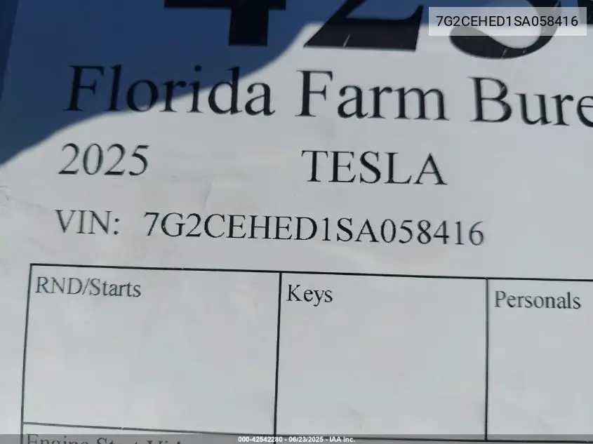 2025 Tesla Cybertruck VIN: 7G2CEHED1SA058416 Lot: 42542280
