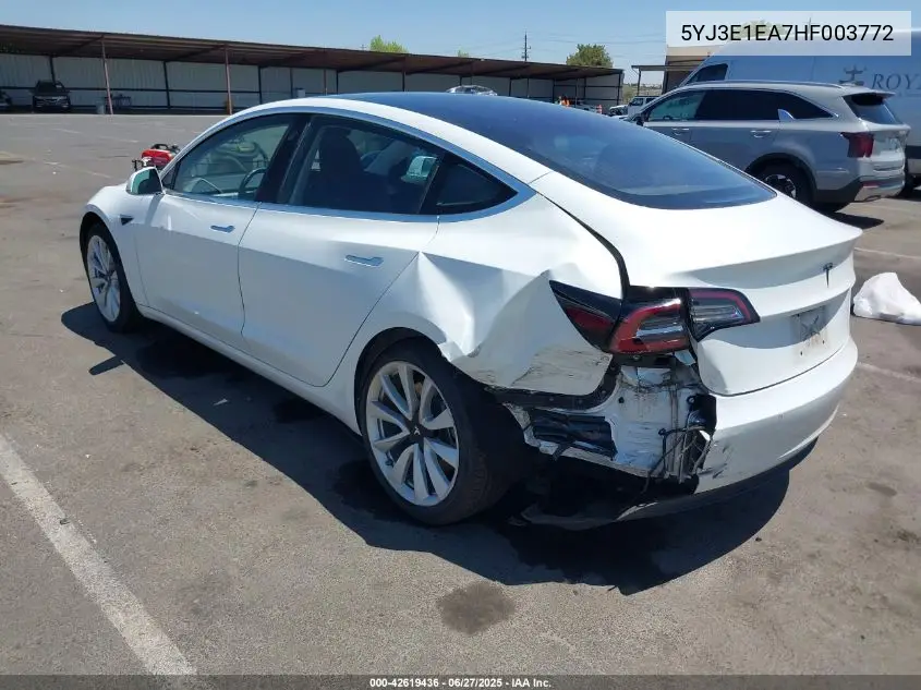 2017 Tesla Model 3 Long Range/Standard VIN: 5YJ3E1EA7HF003772 Lot: 42619436