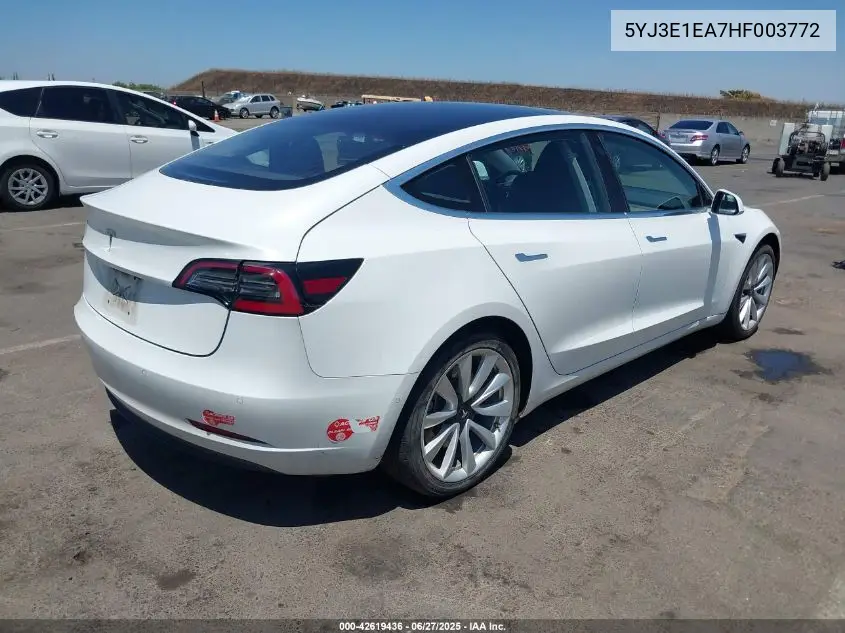2017 Tesla Model 3 Long Range/Standard VIN: 5YJ3E1EA7HF003772 Lot: 42619436