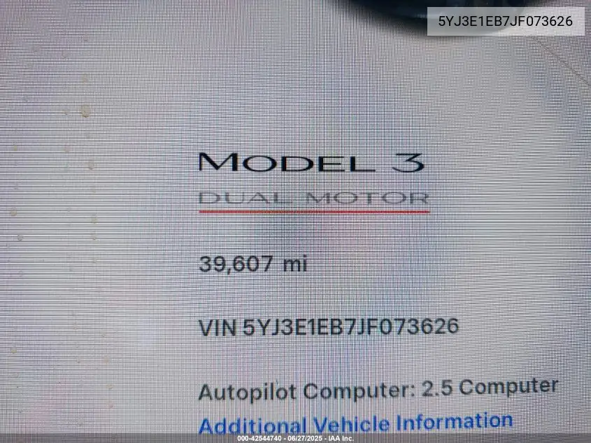 2018 Tesla Model 3 Long Range/Performance VIN: 5YJ3E1EB7JF073626 Lot: 42544740