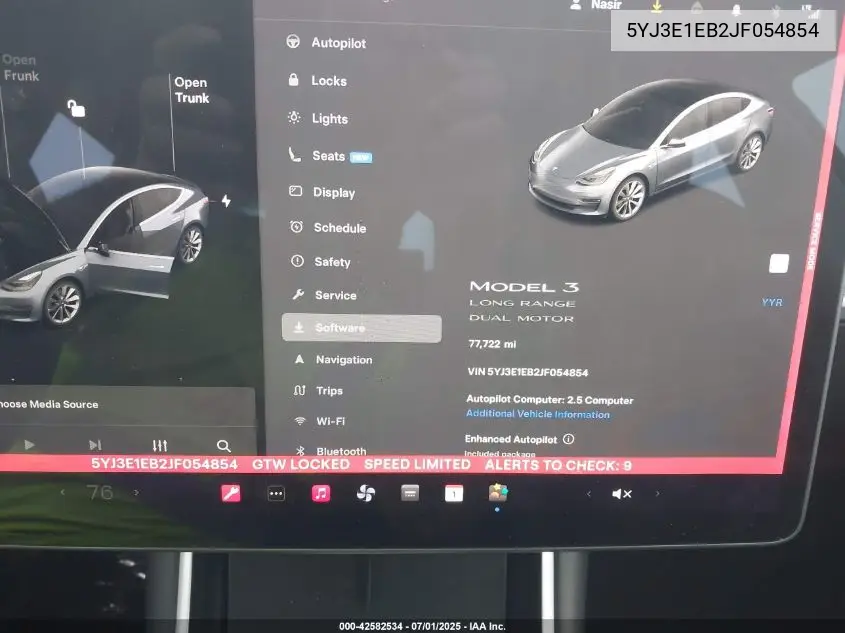 2018 Tesla Model 3 Long Range/Performance VIN: 5YJ3E1EB2JF054854 Lot: 42582534
