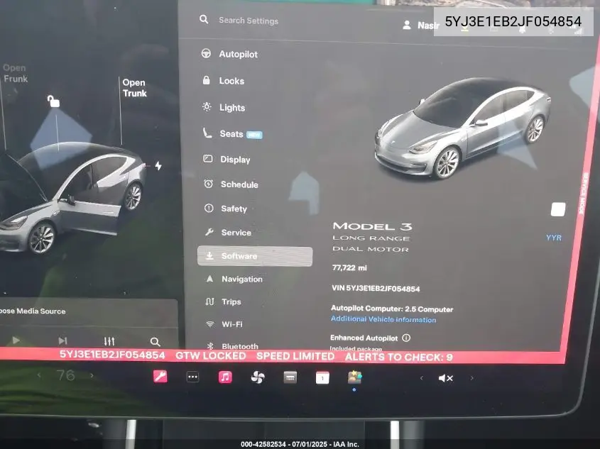2018 Tesla Model 3 Long Range/Performance VIN: 5YJ3E1EB2JF054854 Lot: 42582534