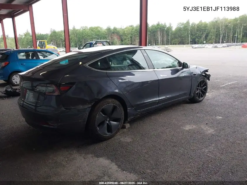 2018 Tesla Model 3 Long Range/Performance VIN: 5YJ3E1EB1JF113988 Lot: 42599246
