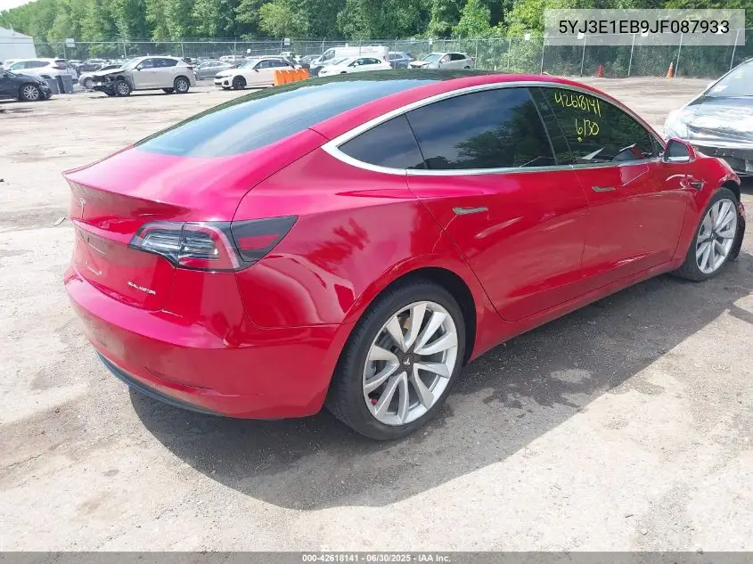 2018 Tesla Model 3 Long Range/Performance VIN: 5YJ3E1EB9JF087933 Lot: 42618141