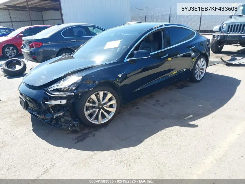 2019 Tesla Model 3 Long Range/Performance VIN: 5YJ3E1EB7KF433608 Lot: 41583055