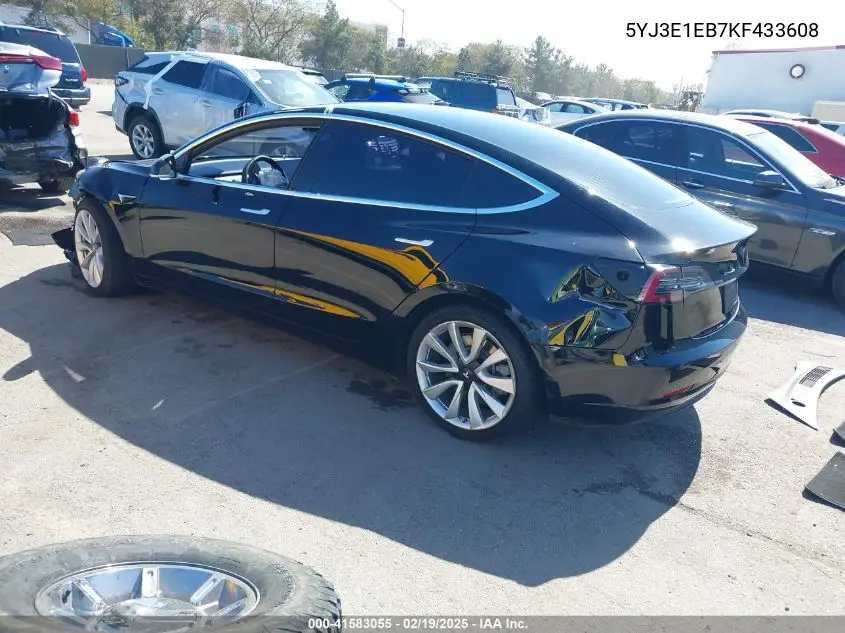 2019 Tesla Model 3 Long Range/Performance VIN: 5YJ3E1EB7KF433608 Lot: 41583055