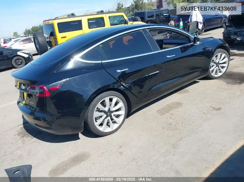 2019 Tesla Model 3 Long Range/Performance VIN: 5YJ3E1EB7KF433608 Lot: 41583055