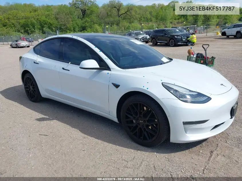 2019 Tesla Model 3 Long Range/Performance VIN: 5YJ3E1EB4KF517787 Lot: 42223376