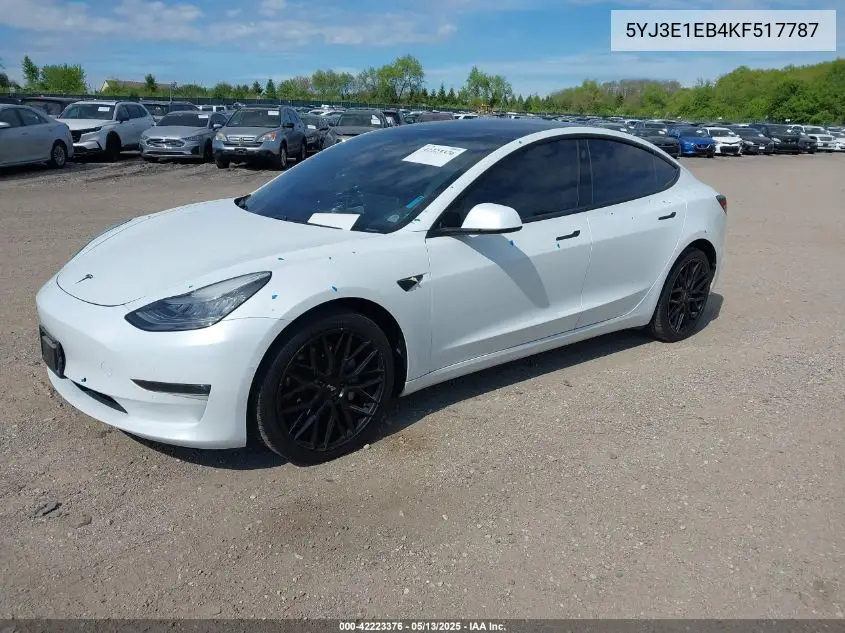 2019 Tesla Model 3 Long Range/Performance VIN: 5YJ3E1EB4KF517787 Lot: 42223376