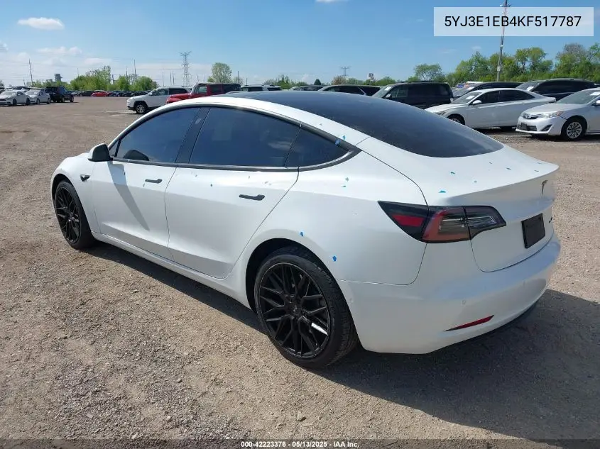 2019 Tesla Model 3 Long Range/Performance VIN: 5YJ3E1EB4KF517787 Lot: 42223376