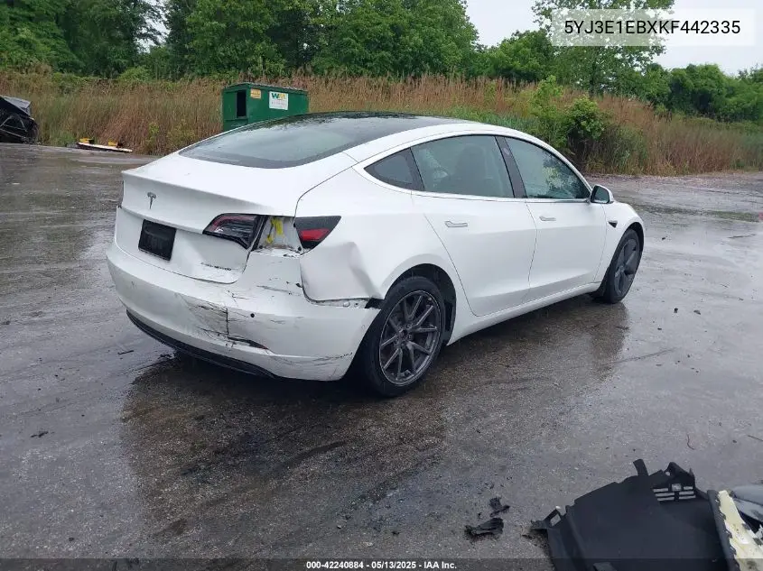 2019 Tesla Model 3 Long Range/Performance VIN: 5YJ3E1EBXKF442335 Lot: 42240884