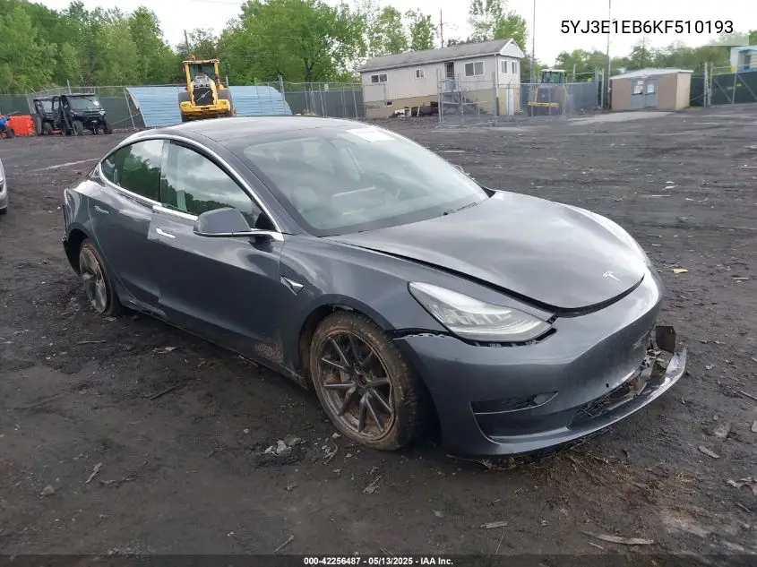 2019 Tesla Model 3 Long Range/Performance VIN: 5YJ3E1EB6KF510193 Lot: 42256487